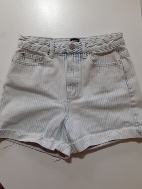 BDG High Rise Mom Shorts Striped Denim Raw Hem Size 27 90s